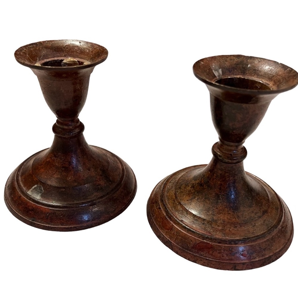 Vintage Burnished Metal Pair of Candlesticks